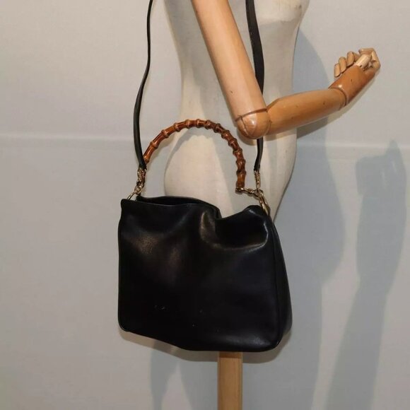 GUCCI Bamboo Hand Bag Leather 2way Brown Gold - Picture 1 of 16